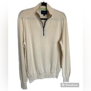 Faconnable 100% Cotton Collar Zip Ivory Sweater/Pullover Size L